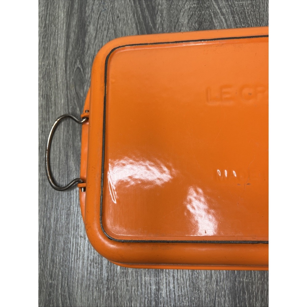 VTG Le Creuset France Orange Casserole Lasagna Pan Enameled Bail Handles Large - Picture 2 of 16
